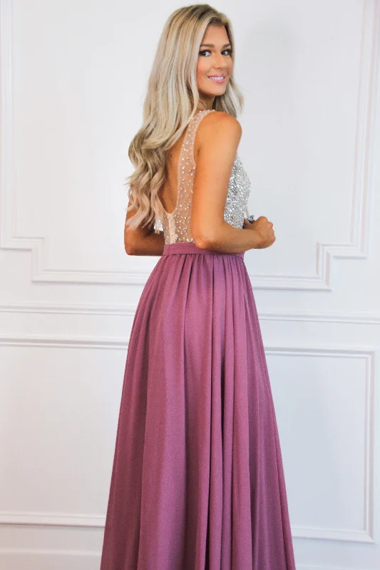 Elegant Affair Beaded Maxi Dress: Dusty Rose