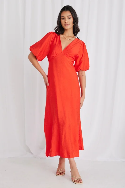 Empire Sunset Puff Sleeve Midi Dress