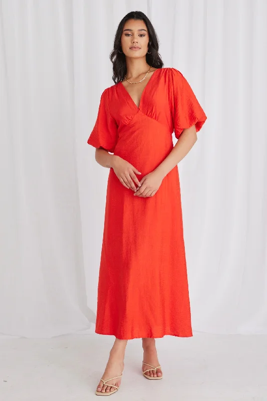 Empire Sunset Puff Sleeve Midi Dress