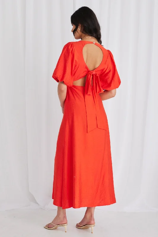 Empire Sunset Puff Sleeve Midi Dress