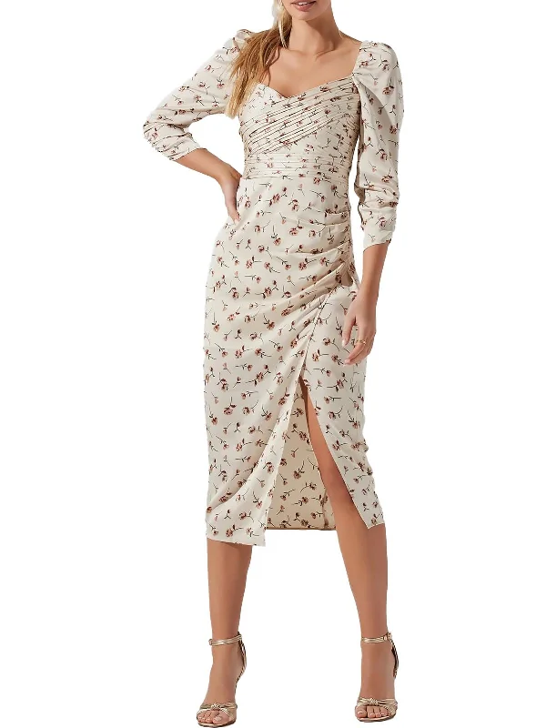 Evana Womens Floral Calf Midi Dress