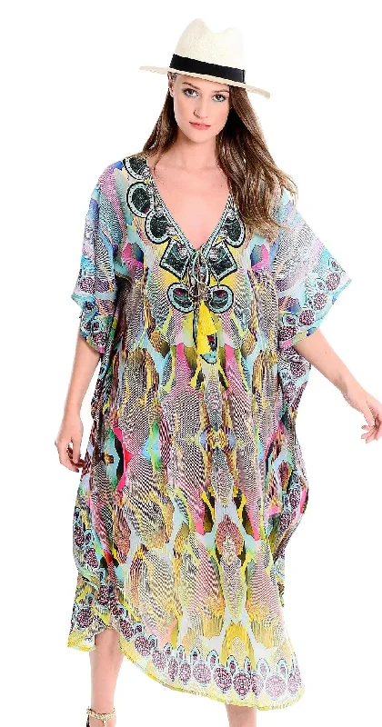 FashionSierra-Vintage  Ethnic  Floral Print  Swim Bikini Cover Up  Beach Wear  Oversize  Summer  Long Boho Dress