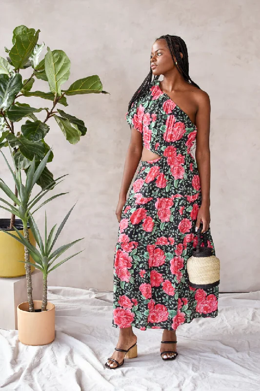 Floral One Shoulder Midi Dress - FINAL SALE