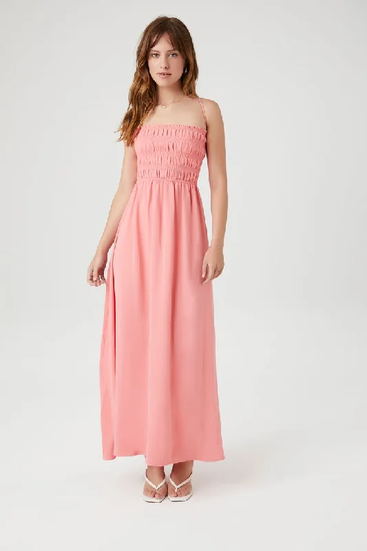 Forever 21 Women's Crisscross Cami Maxi Long Dress Peach Bud