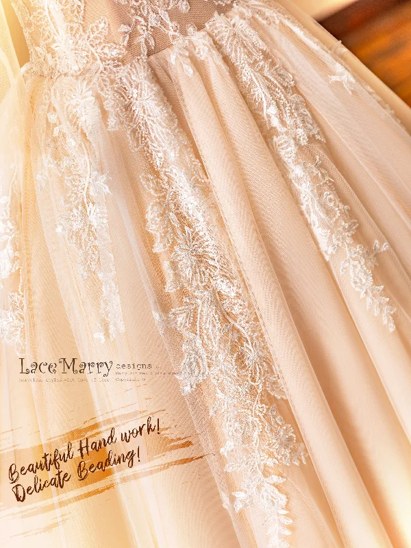 ZOEY / Glorious Wide Cut Wedding Dress with Long Train and Sleeves