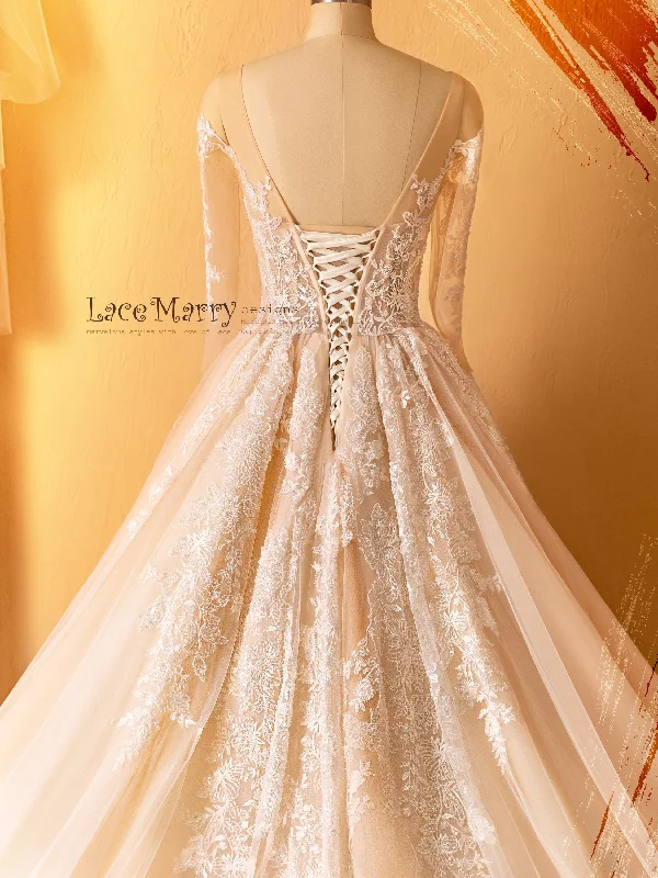 ZOEY / Glorious Wide Cut Wedding Dress with Long Train and Sleeves