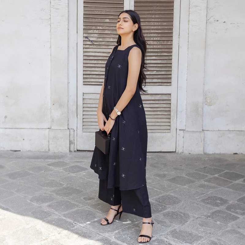 Jamdani Cotton Black Co Ord Set | Sleeveless