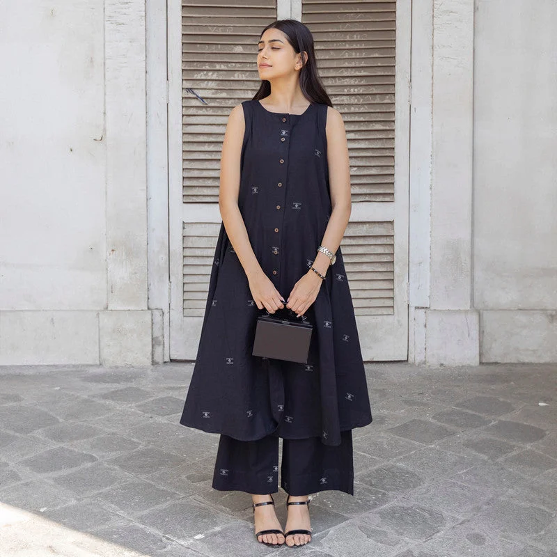 Jamdani Cotton Black Co Ord Set | Sleeveless