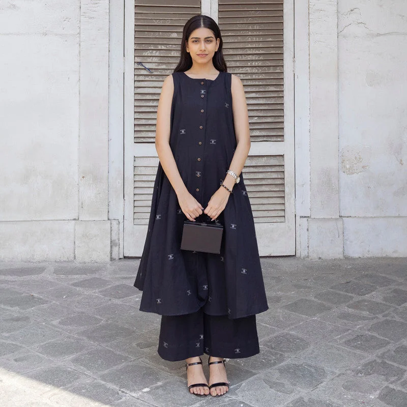 Jamdani Cotton Black Co Ord Set | Sleeveless