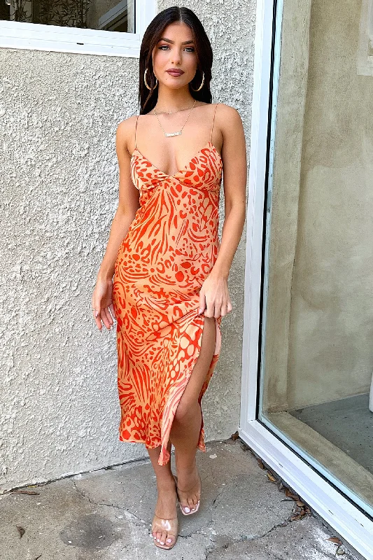 Jennifer Dress - Orange / Brown