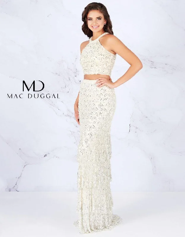 Mac Duggal 4617 Prom Two Piece Halter Ruffle Dress