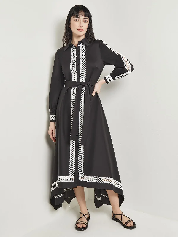 Maxi Dress - Eyelet Trim Cotton, Black & White