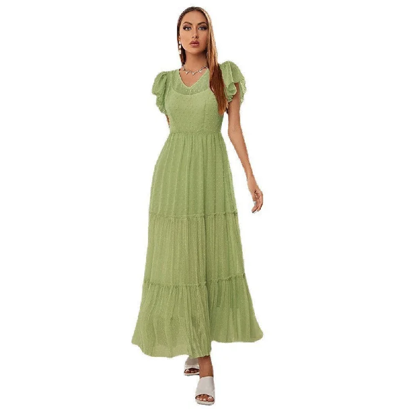 NiDELL ZG-21647 European and American Women's Clothing . Summer New Fresh Elegant Jacquard Mesh Dress with Inner Wear