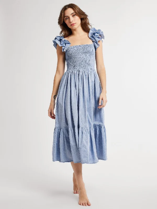 Olympia Dress in Chambray Polka Dot