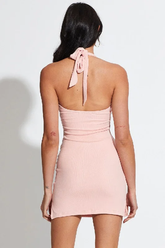 Pink Mini Dress Halter Neck