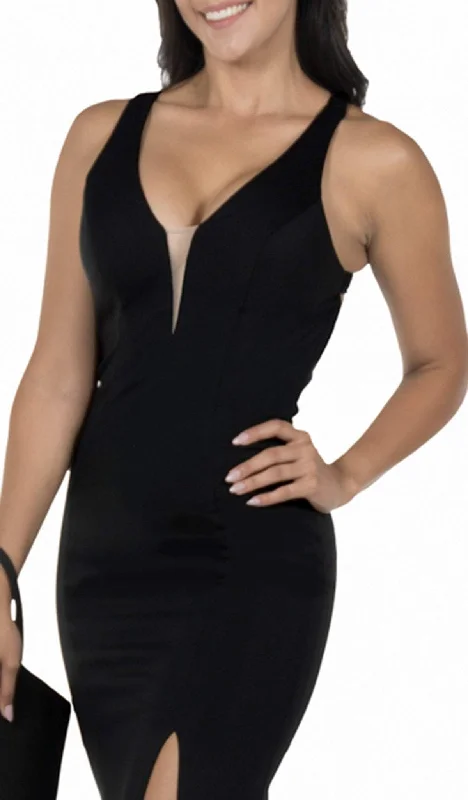 Poly USA - 8298 Deep V Neckline Evening Gown with Long Front Slit