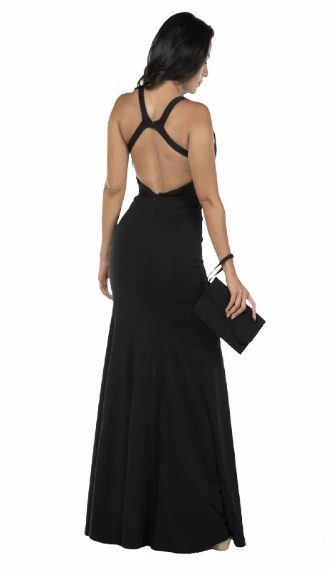 Poly USA - 8298 Deep V Neckline Evening Gown with Long Front Slit