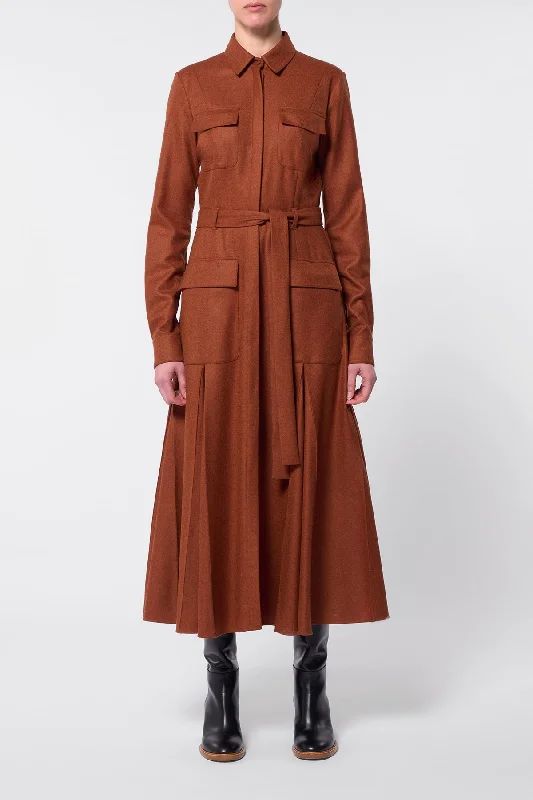 Roe Shirtdress in Rust Melange Virgin Wool Cashmere Flannel