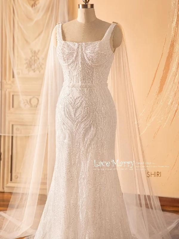 SHIRI / Square Neck Wedding Dress with Separate Cape