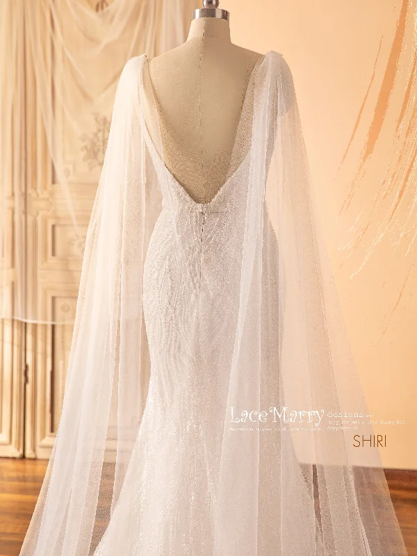 SHIRI / Square Neck Wedding Dress with Separate Cape