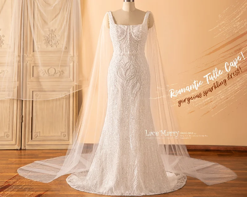 SHIRI / Square Neck Wedding Dress with Separate Cape