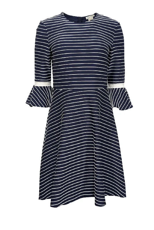 Shoshanna - Navy & White Striped Bell Sleeve Dress Sz 4