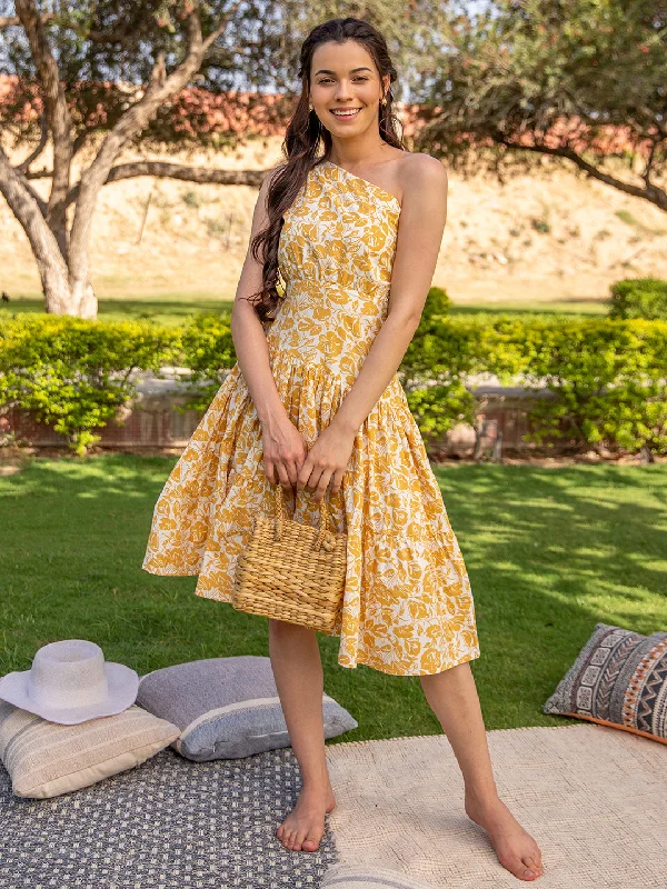 Sunshine Mustard One Shoulder Dress