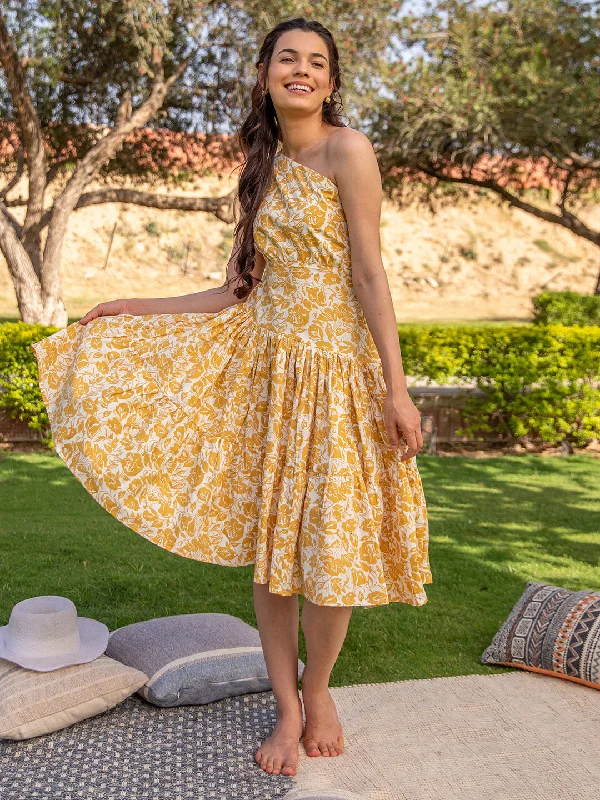 Sunshine Mustard One Shoulder Dress