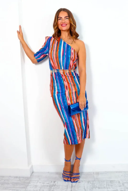 Wanderin Free - Teal Multi Print Midi Dress