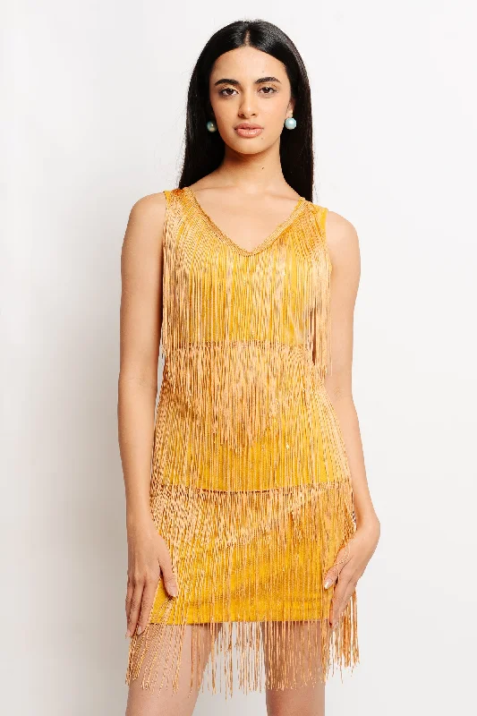 Warm Shimmer V Neck Dress