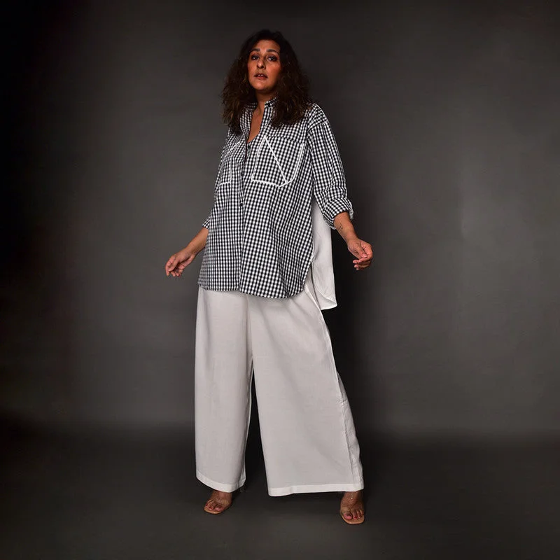 Cotton Oversized Shirt for Women | Checkered | White & Black