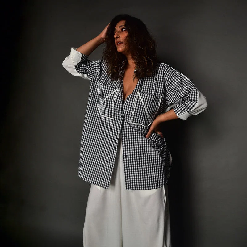 Cotton Oversized Shirt for Women | Checkered | White & Black