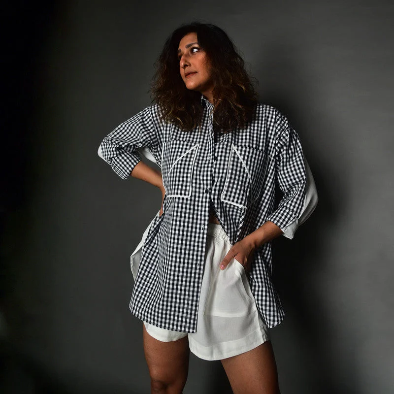 Cotton Oversized Shirt for Women | Checkered | White & Black