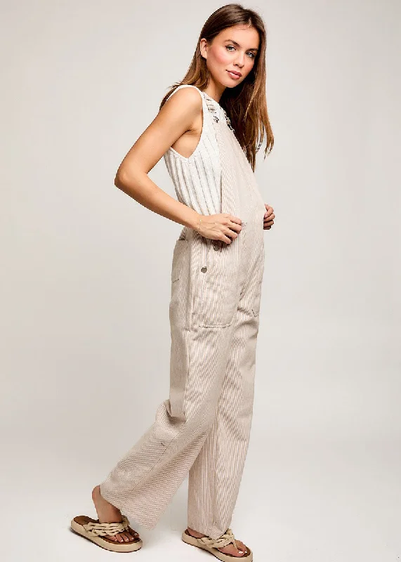 Winona Stripe Overalls - White/Tan