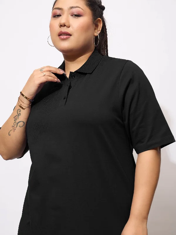 Women Black Polo Neck T Shirt Dress