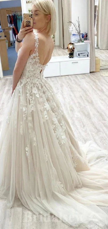 A-line Dream Tulle Sleeveless Garden Beach Vintage Long Wedding Dresses, Bridal Gown WD435