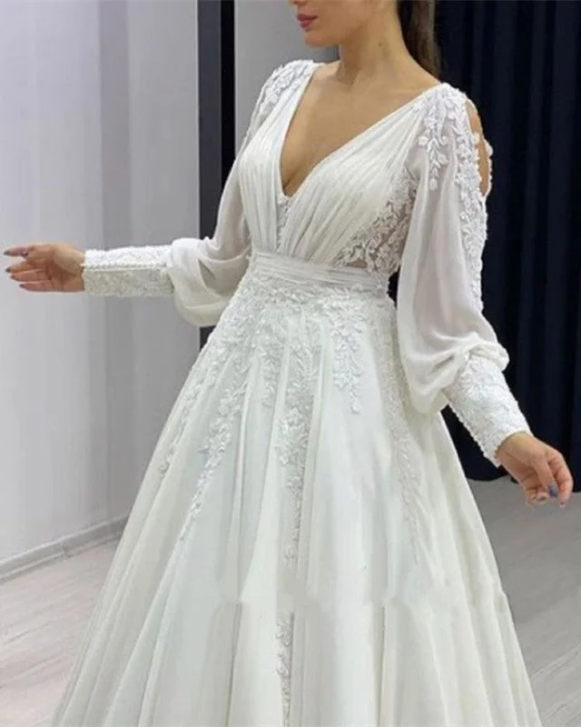 Boho Chiffon Wedding Dress Cold Sleeves