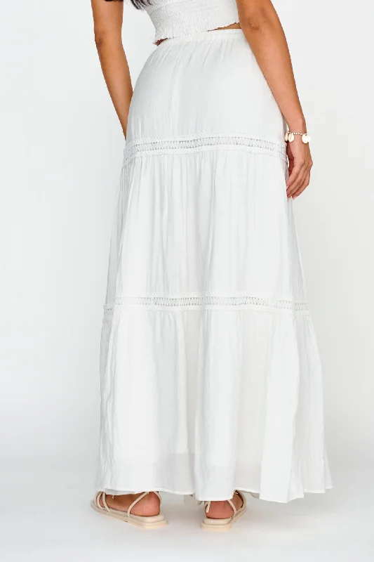 Canyon Cove Crochet Trim Maxi Skirt White