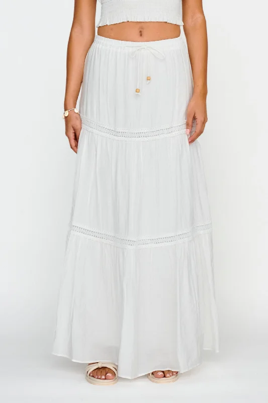 Canyon Cove Crochet Trim Maxi Skirt White