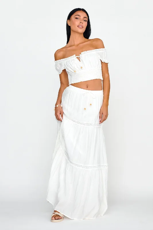 Canyon Cove Crochet Trim Maxi Skirt White