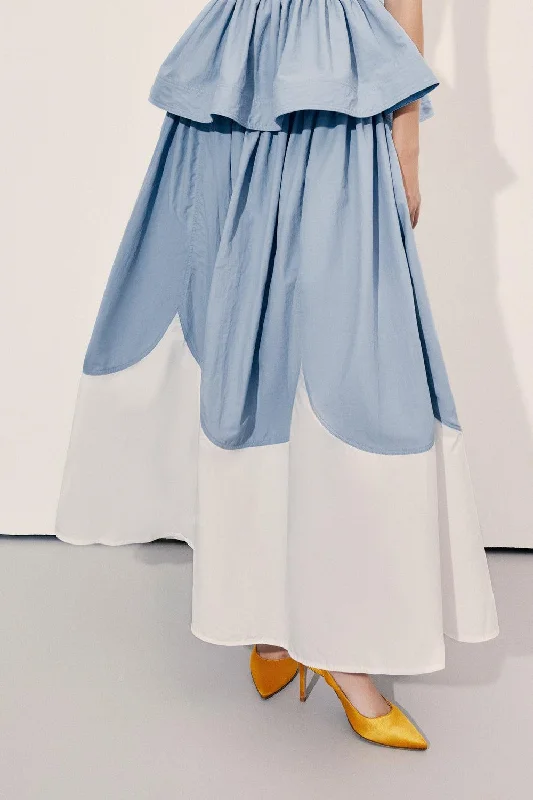 Clementine Drop Waist Flared Poplin Floor Length Skirt