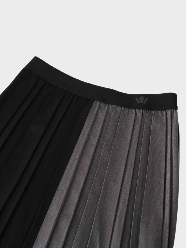 Color Block Pleated Skirt-Black/Grey