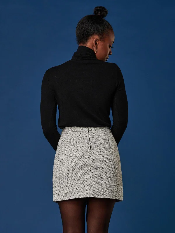 Contrast A-line Tweed Skirt, Monochrome