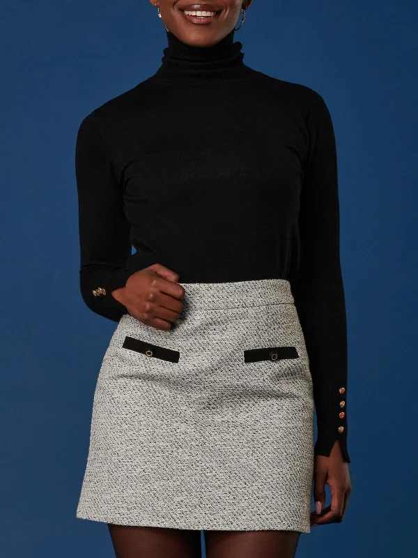 Contrast A-line Tweed Skirt, Monochrome