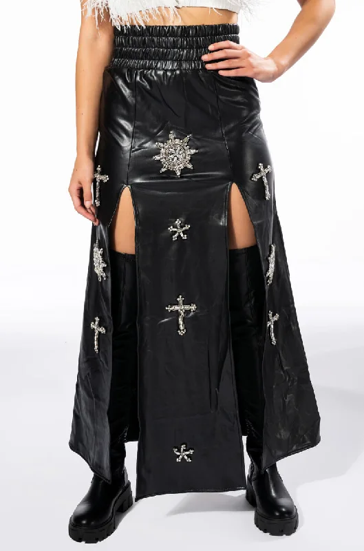 CROSSING MY PATH MAXI FAUX LEATHER SKIRT