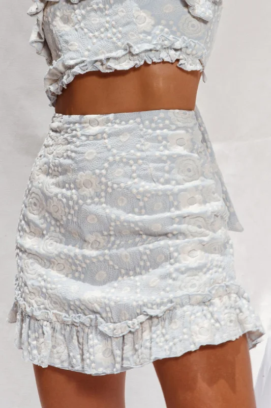 Frill Seeker Embroidery Mini Skirt Blue