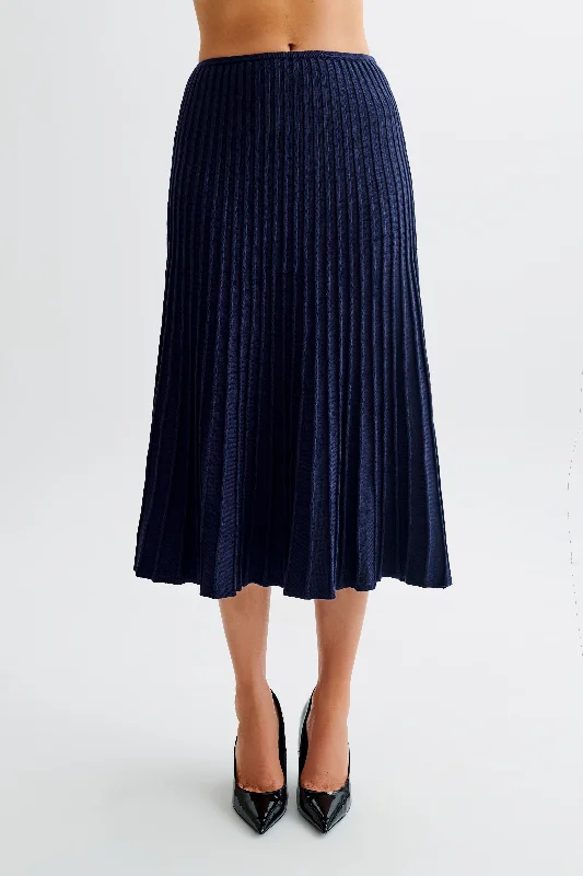 Jolene Rib Knit Midi Skirt - Navy