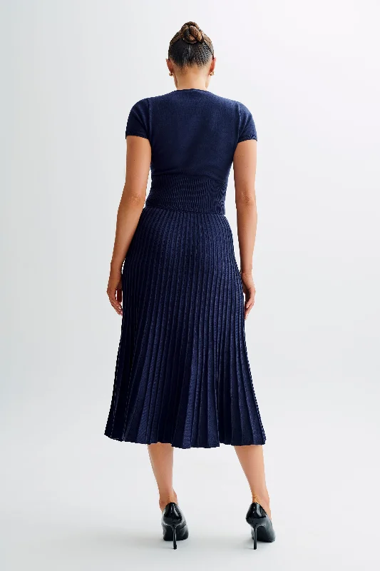 Jolene Rib Knit Midi Skirt - Navy