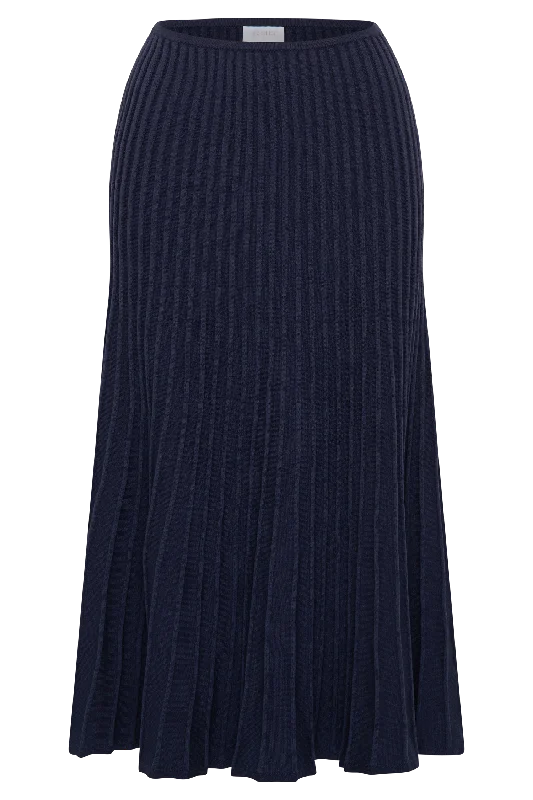 Jolene Rib Knit Midi Skirt - Navy