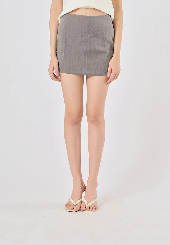 Laliah Stone Gray Side Zipper Casual Mini Skirt